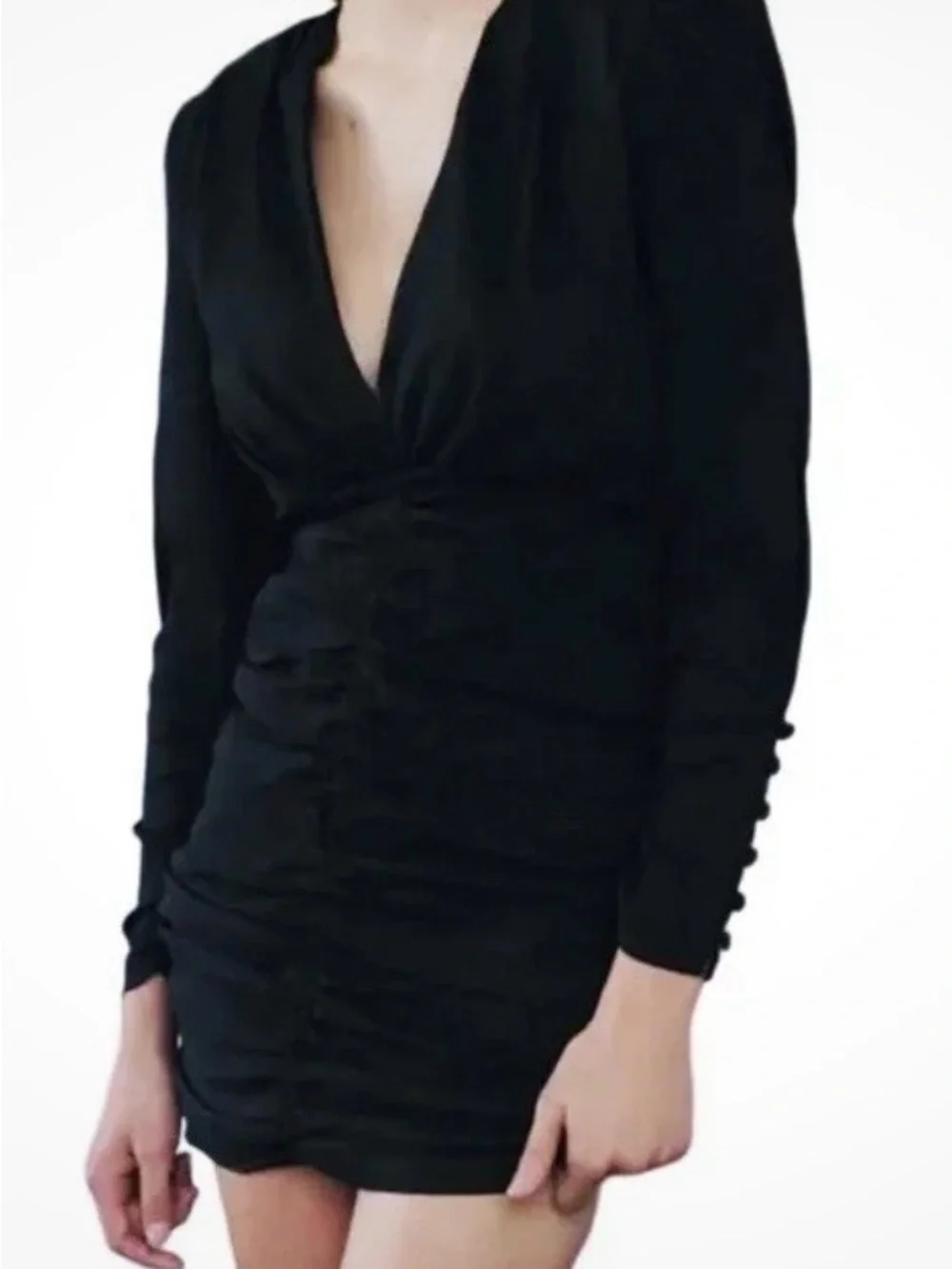 Zara Black Ruched Long Sleeve Dress Size XS
